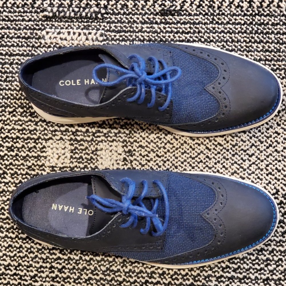 Cole Haan LunarGrand Wingtip Shoes Blazer Blue Leather/Textile, Size listed 6.5M